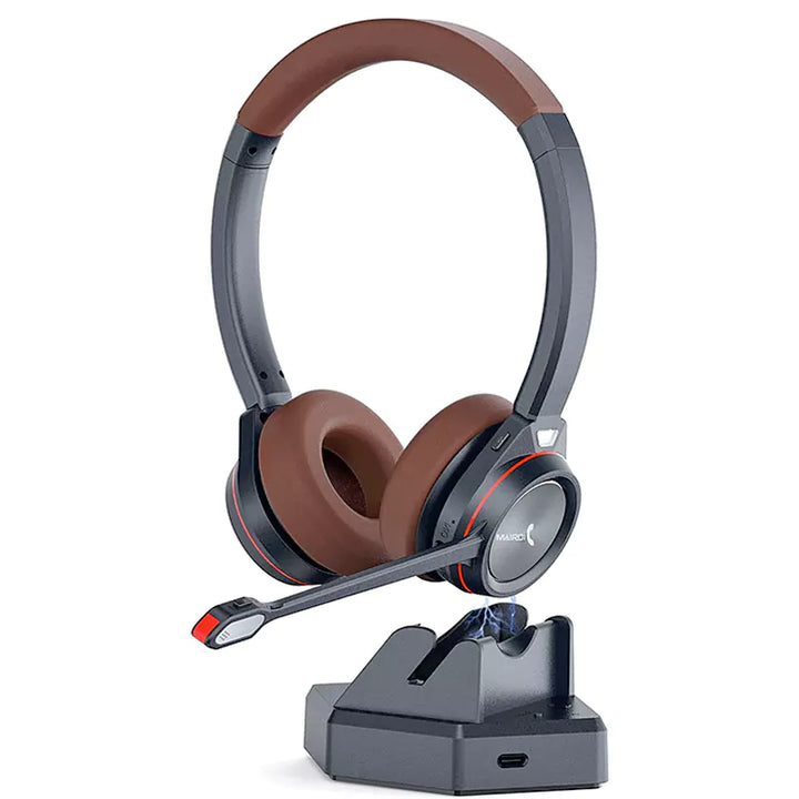Auriculares inalámbricos, auriculares Bluetooth con micrófono y base de  carga, auriculares inalámbricos con silencio de micrófono y dongle USB, 45